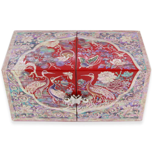 Najeon Mother-of-Pearl Jewelry Box - Crane & Pine, Red, Medium (by Oh Myung - ho) - view 4