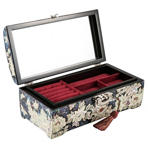 Najeon Mother-of-Pearl Jewelry Box - Peony, Blue, 2 - Tier - view 7