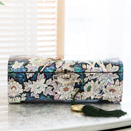 Najeon Mother-of-Pearl Jewelry Box - Peony, Blue, 2 - Tier - view 2