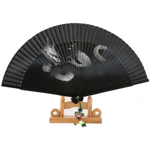 Korean Silk Folding Fan - Black