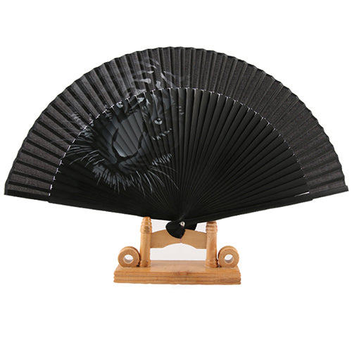 Korean Silk Folding Fan - Tiger, Black