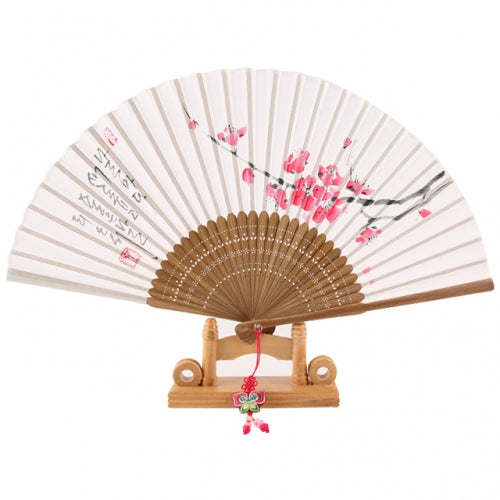 Korean Folding Fan - Plum Blossom, Silver