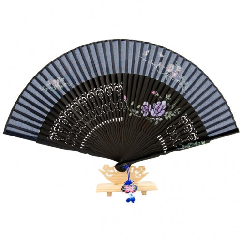 Najeon Mother-of-Pearl Folding Fan - Rose, Black