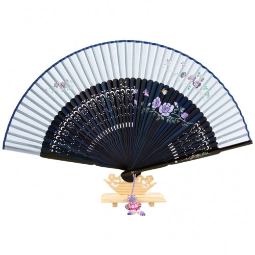 Najeon Mother-of-Pearl Folding Fan - Rose, Navy