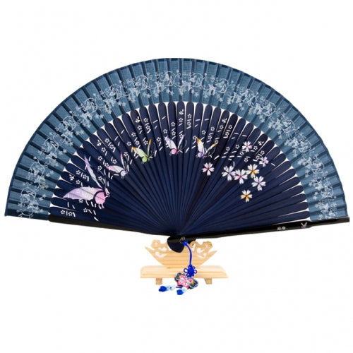 Najeon Mother-of-Pearl Folding Fan - Butterfly, Navy