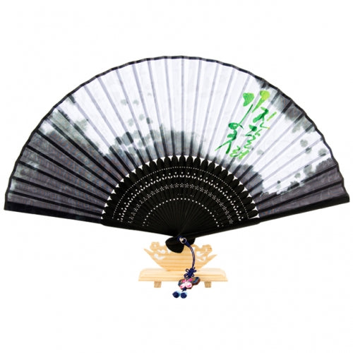 Korean Silk Folding Fan - Black (II)