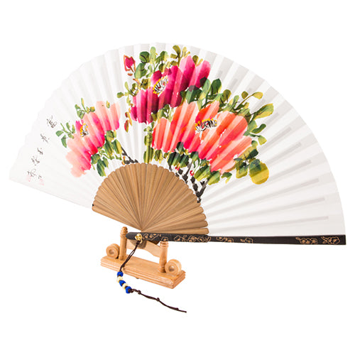 Korean Folding Fan - Peony, Jade - view 4