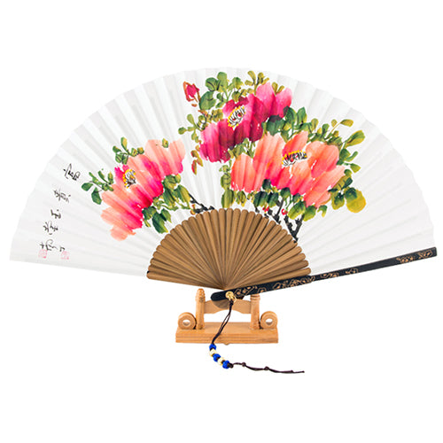 Korean Folding Fan - Peony, Jade