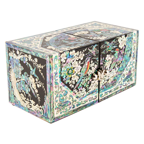 Najeon Mother-of-Pearl Jewelry Box - Birds & Flowers, Black