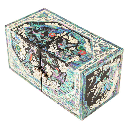Najeon Mother-of-Pearl Jewelry Box - Birds & Flowers, Black - view 4