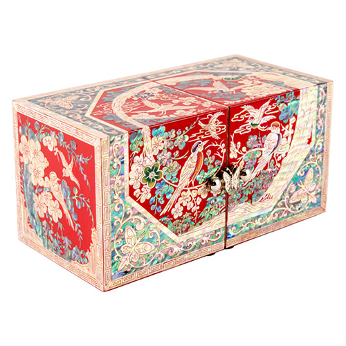 Najeon Mother-of-Pearl Jewelry Box - Birds & Flowers, Red, Large