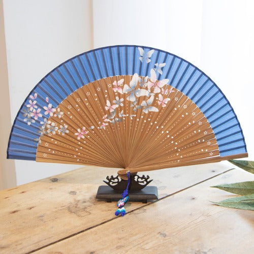 Korean Silk Folding Fan - Sky Blue