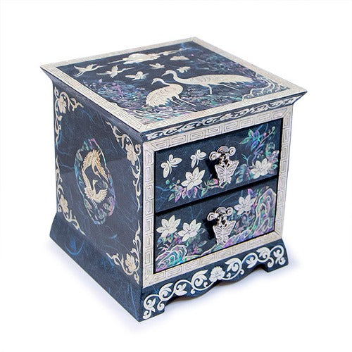 Korean Jewelry Box - Crane & Pine, Blue (by Oh Myung - ho)
