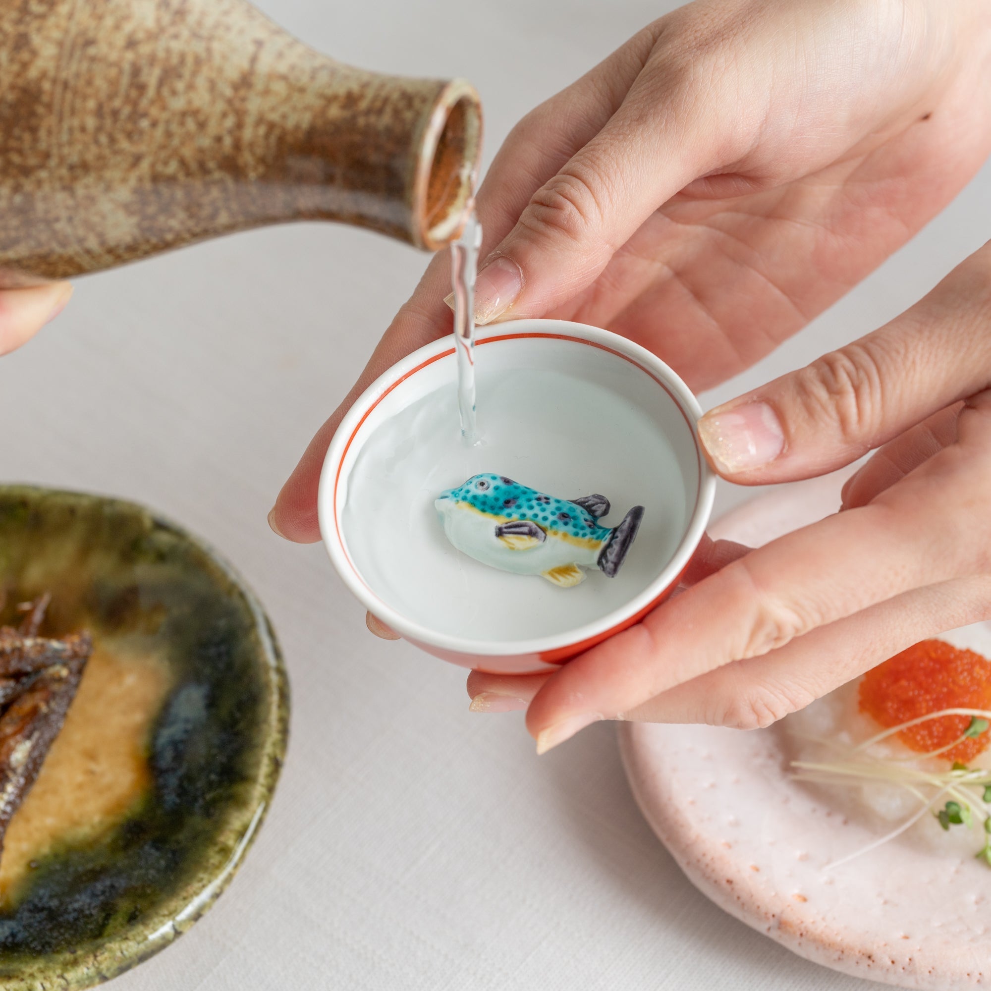 Musubi Kiln Swimming Sea Creature Sakazuki Flat Sake Cup