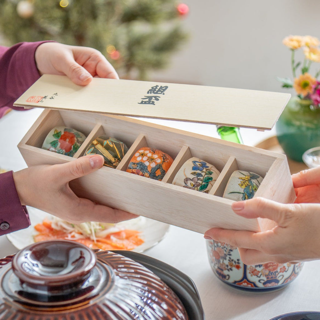 Musubi Kiln Five Flowers Ochoko Sake Cup Set