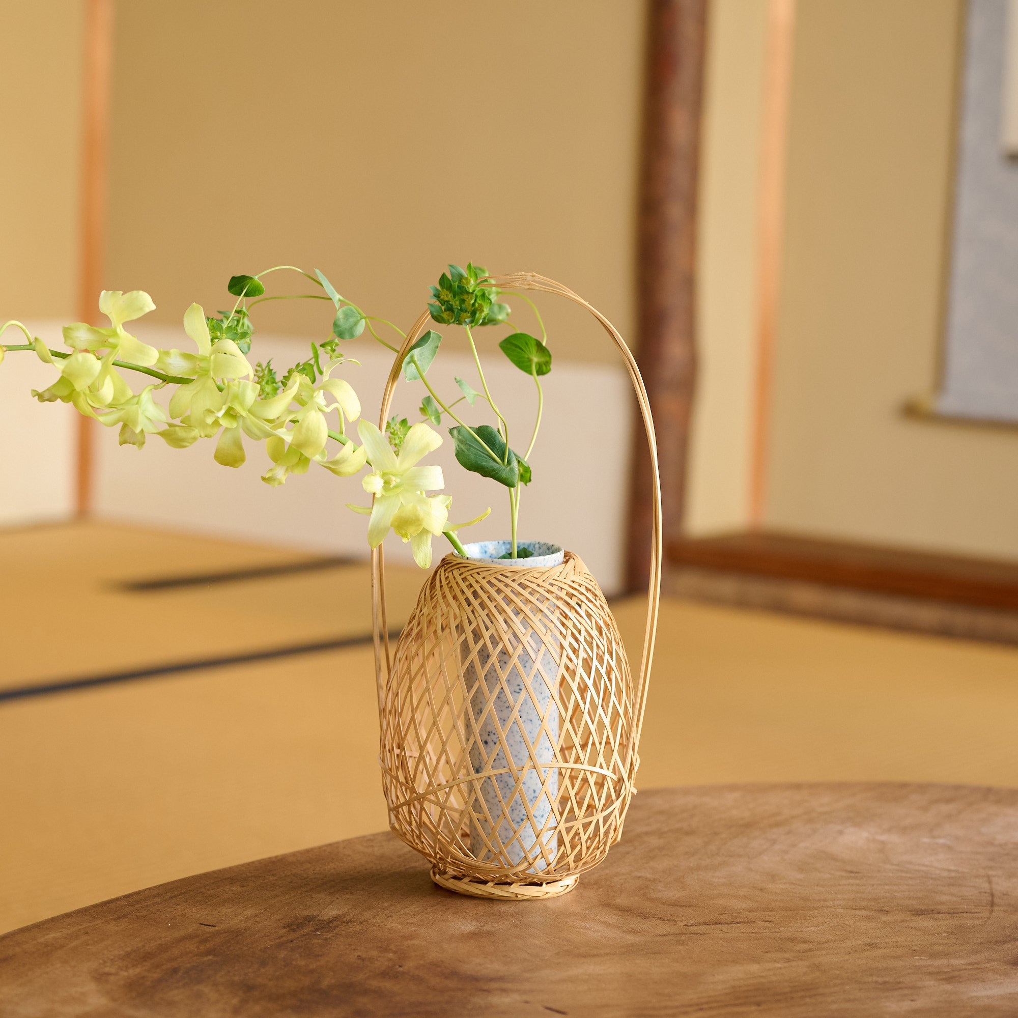 Musubi Kiln Oval Basketry Japanese Flower Vase