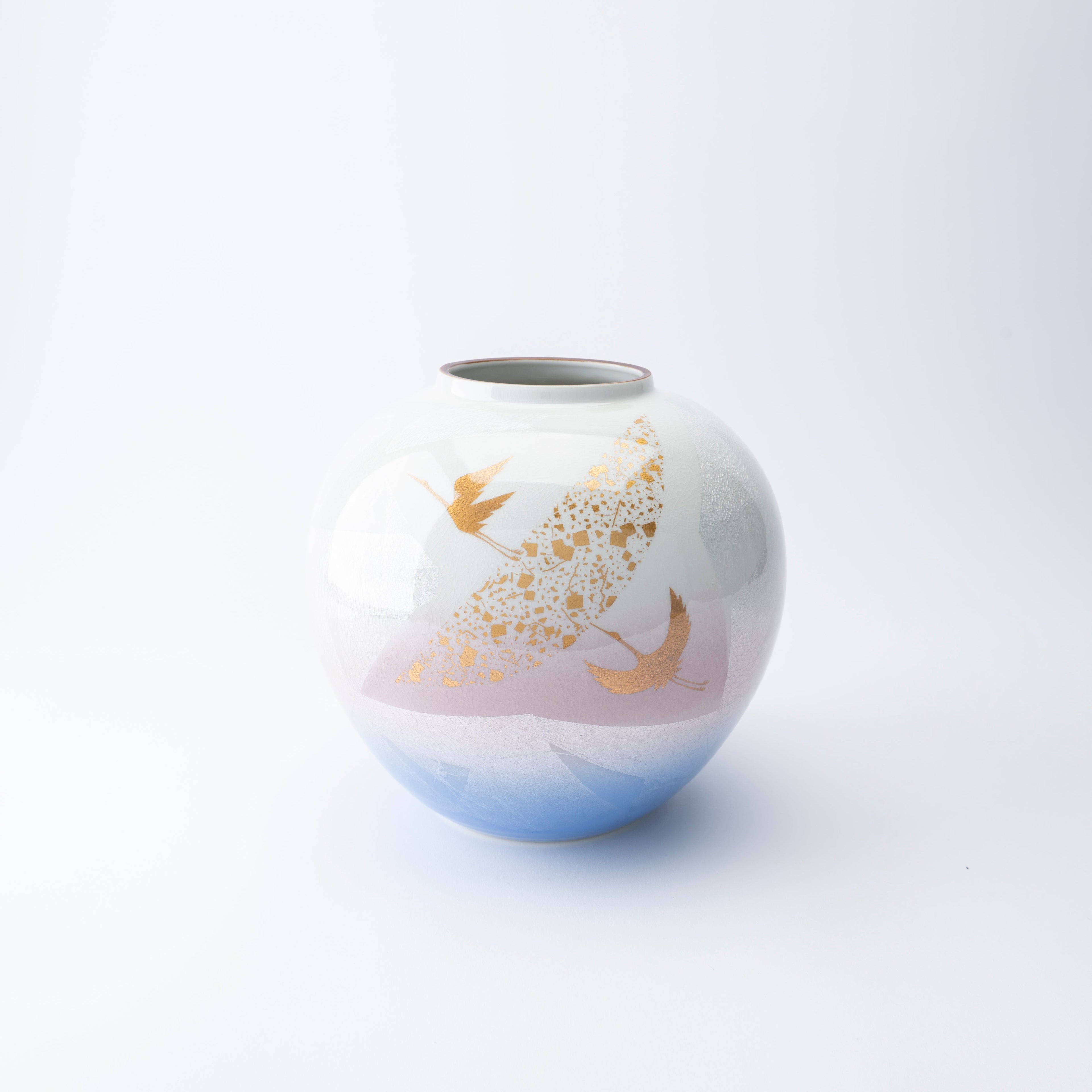 Musubi Kiln Ginsai Crane Round Japanese Flower Vase 8.1 IN