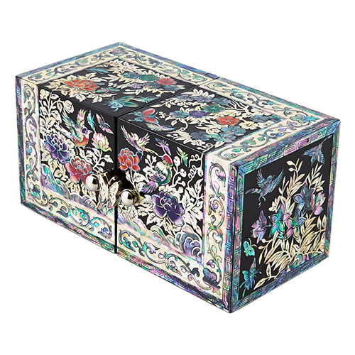 Najeon Mother-of-Pearl Jewelry Box - Birds & Flowers, Black, Small - view 4
