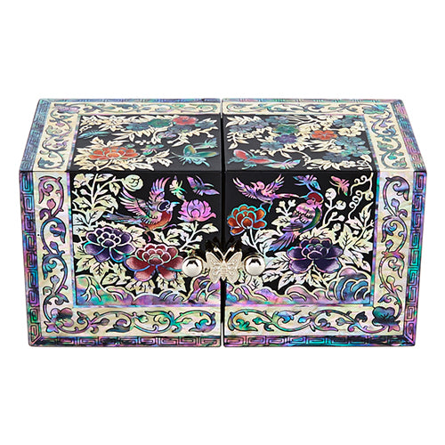 Najeon Mother-of-Pearl Jewelry Box - Birds & Flowers, Black, Small - view 5