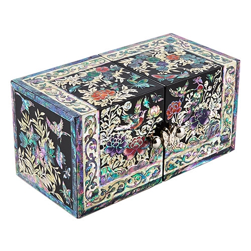 Najeon Mother-of-Pearl Jewelry Box - Birds & Flowers, Black, Small