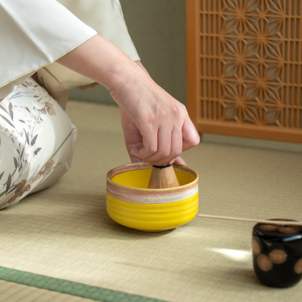 Musubi Kiln Blossom & Golden Yellow Matcha Bowl
