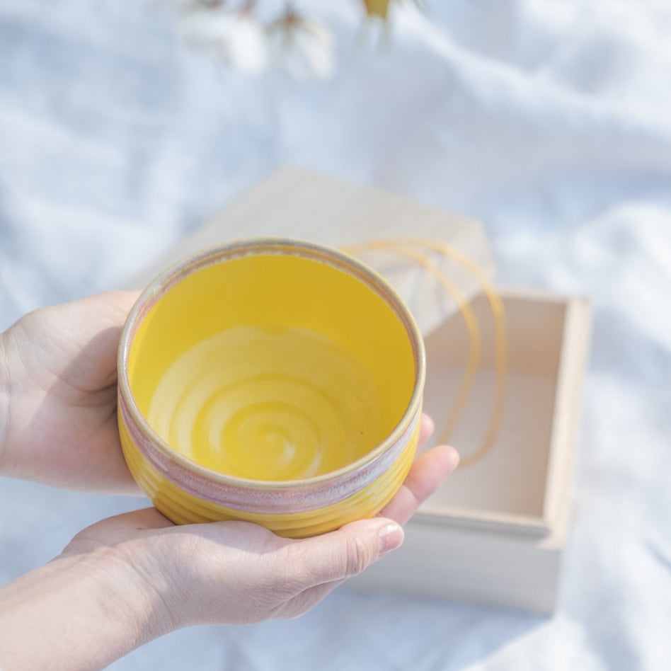 Musubi Kiln Blossom & Golden Yellow Matcha Bowl