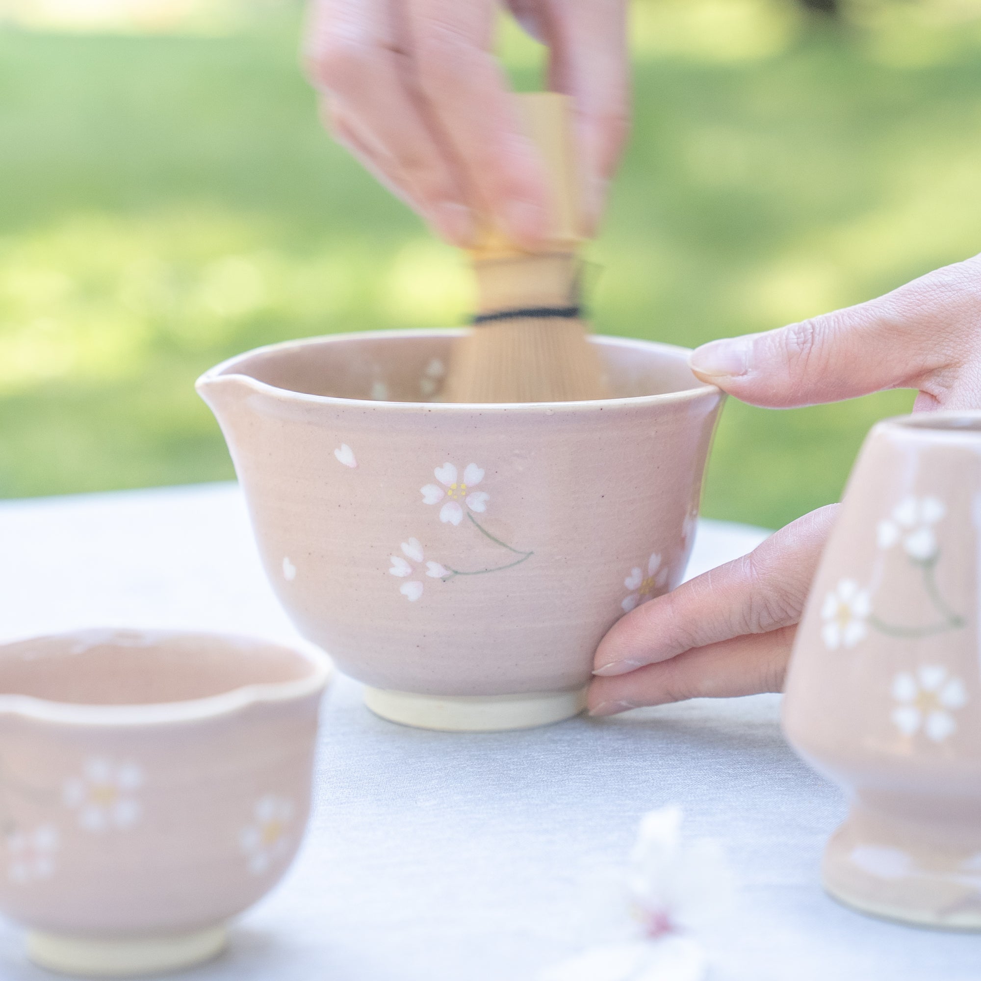 Musubi Kiln Floating Sakura Matcha Bowl