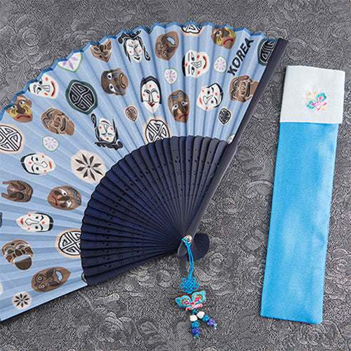 Korean Silk Folding Fan - Blue (IV)