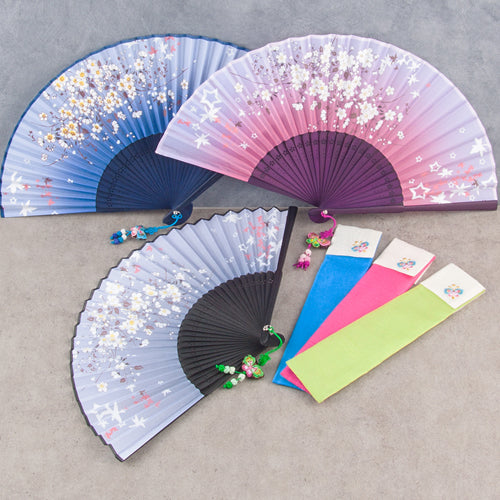 Korean Silk Folding Fan - Blue (V)