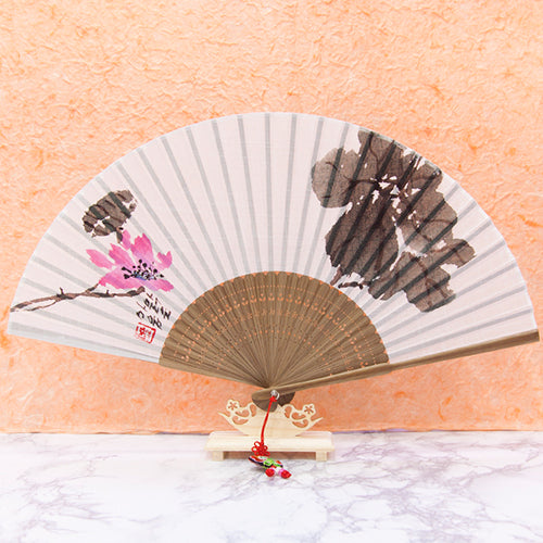 Korean Folding Fan - Peony, Silver - view 4