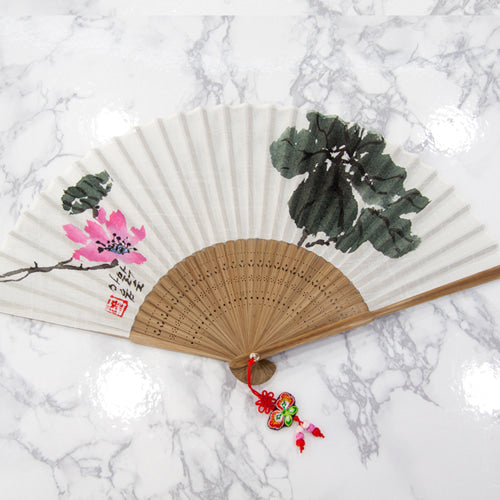 Korean Folding Fan - Plum Blossom, Silver - view 5