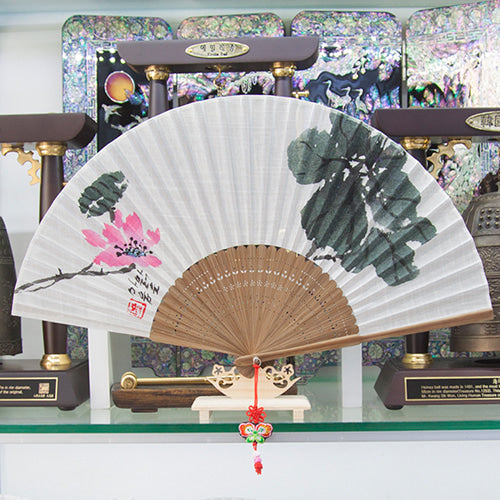 Korean Folding Fan - Plum Blossom, Silver - view 6