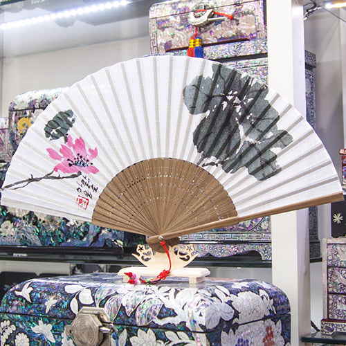 Korean Folding Fan - Lotus, Silver - view 7