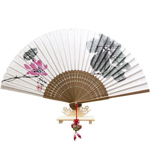 Korean Folding Fan - Lotus, Silver