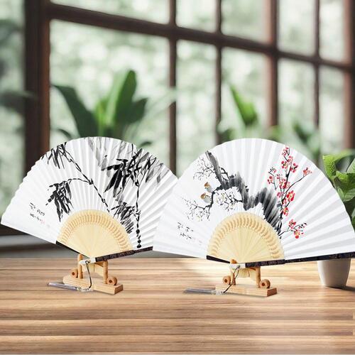 Korean Folding Fan - Plum Blossom, Black - view 7