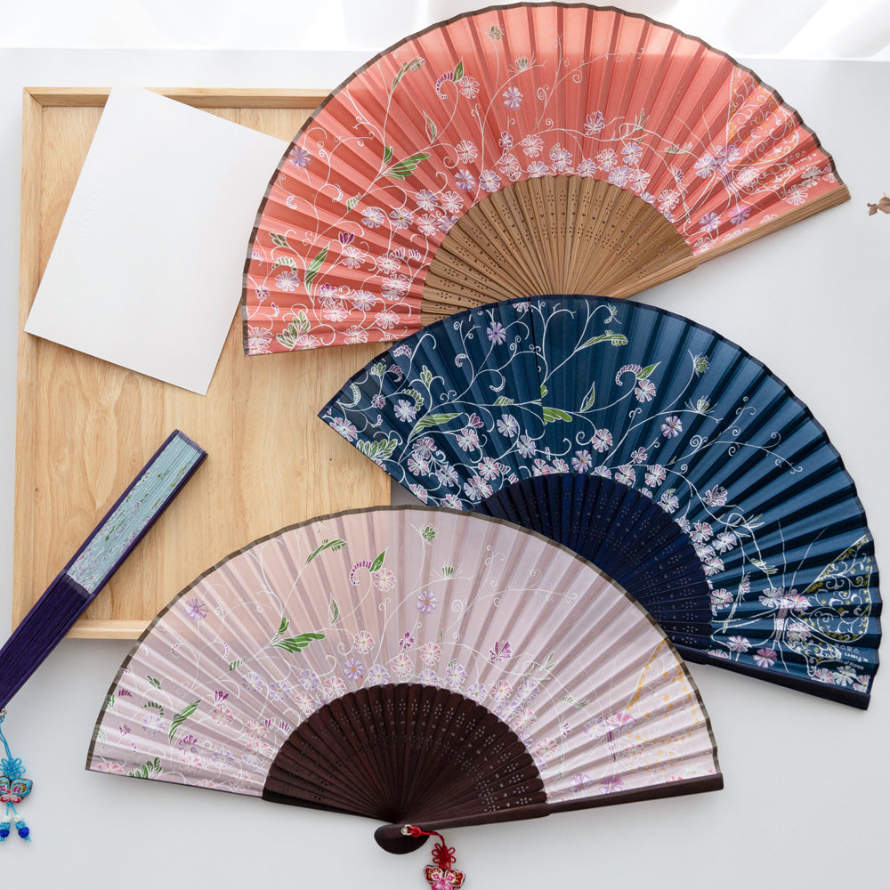 Korean Silk Folding Fan - Bamboo, Red - view 6