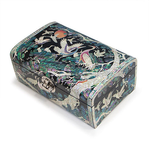 Najeon Mother-of-Pearl Jewelry Box - Crane & Pine, Black, 2 - Tier - view 6