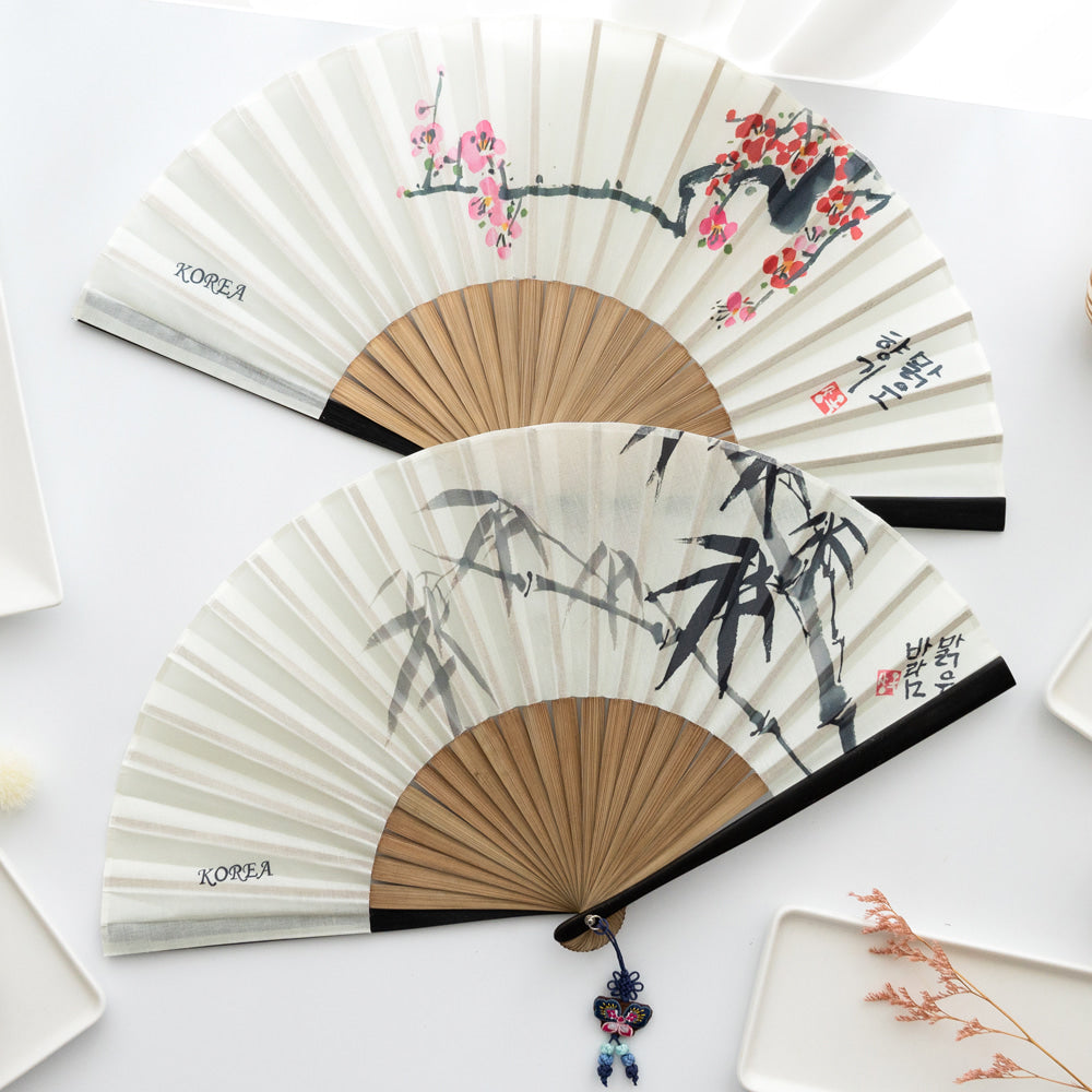 Korean Silk Folding Fan - Bamboo, Red - view 4