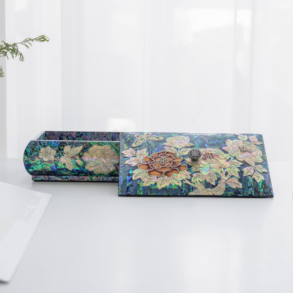 Najeon Mother-of-Pearl Keepsake Box - Peony, Blue - view 8