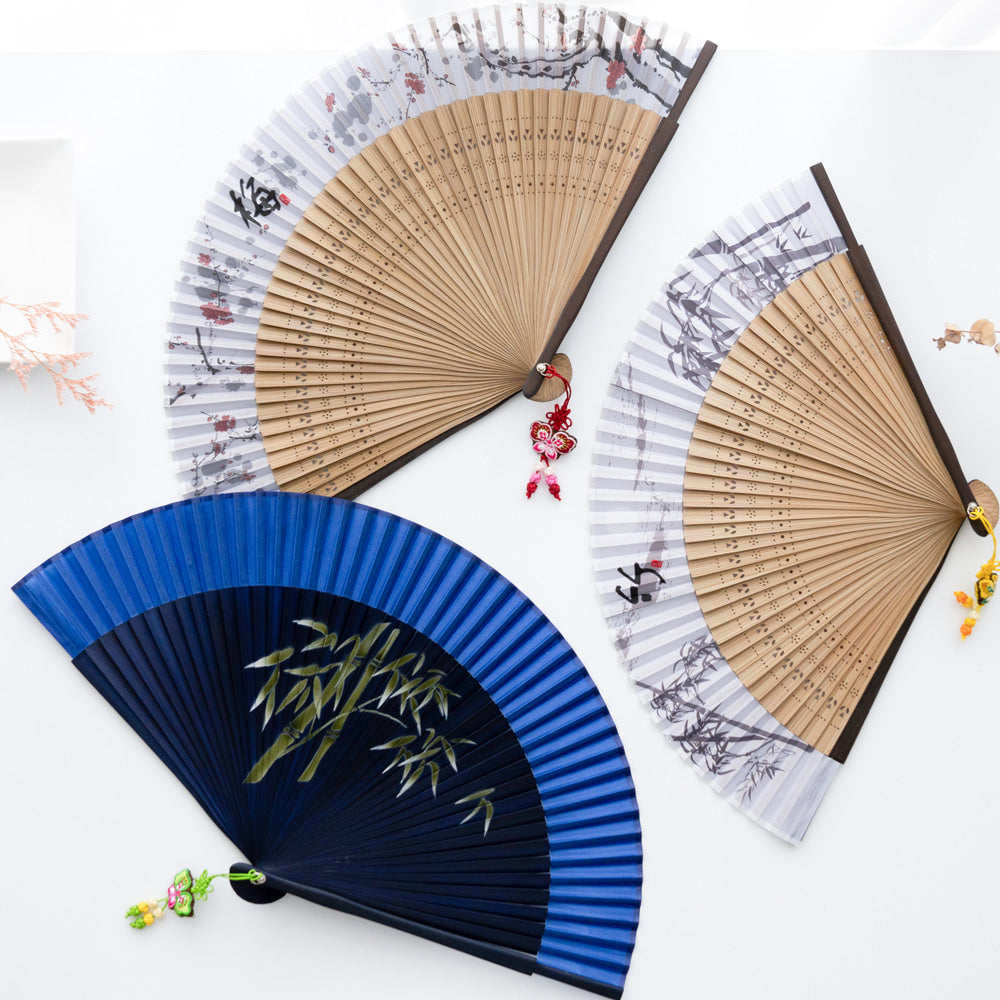 Korean Silk Folding Fan - Bamboo, Red - view 7