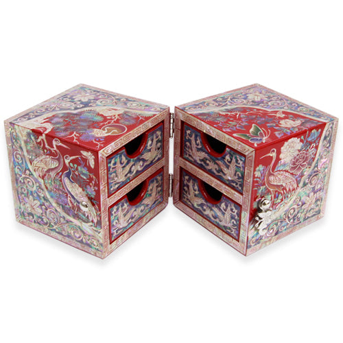 Najeon Mother-of-Pearl Jewelry Box - Crane & Pine, Red, Medium (by Oh Myung - ho) - view 7