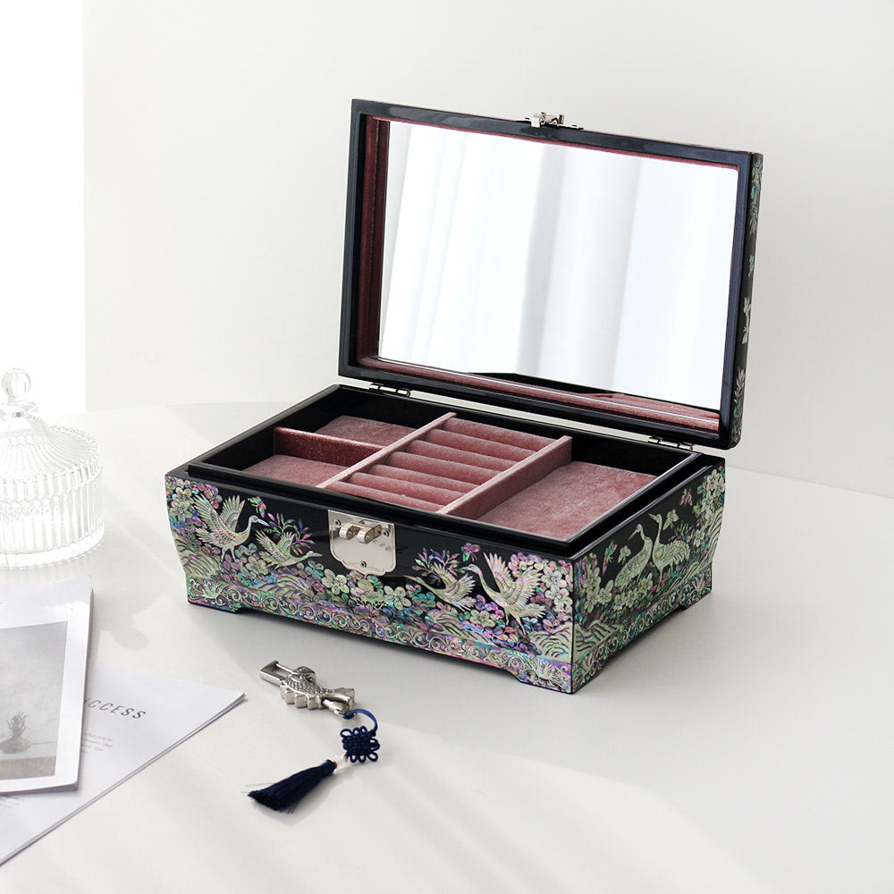 Najeon Mother-of-Pearl Jewelry Box - Crane & Pine, 2 - Tier - view 7