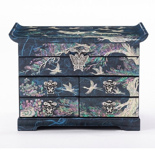 Najeon Mother-of-Pearl Jewelry Box - Crane & Pine, Blue, 5 - Tier - view 2