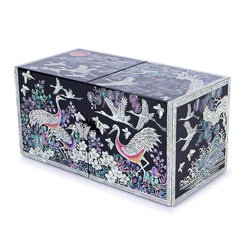 Najeon Mother-of-Pearl Jewelry Box - Crane & Pine, Black, Large - view 4