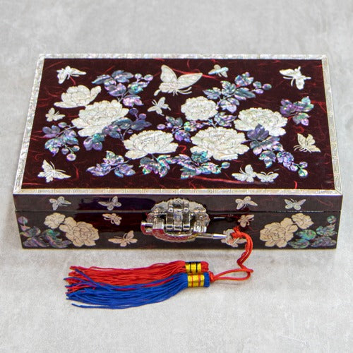 Najeon Mother-of-Pearl Jewelry Box - Peony, Red, 1 - Tier (by Oh Myung - ho)