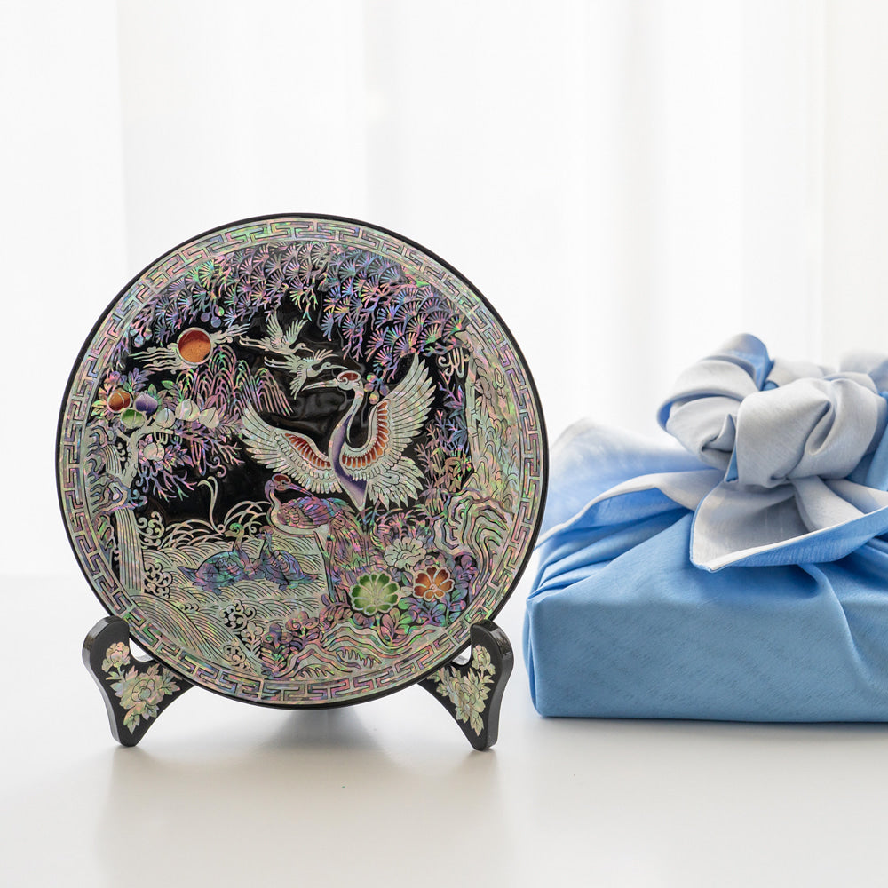Najeon Mother-of-Pearl Tray - Crane & Pine, Black - view 4