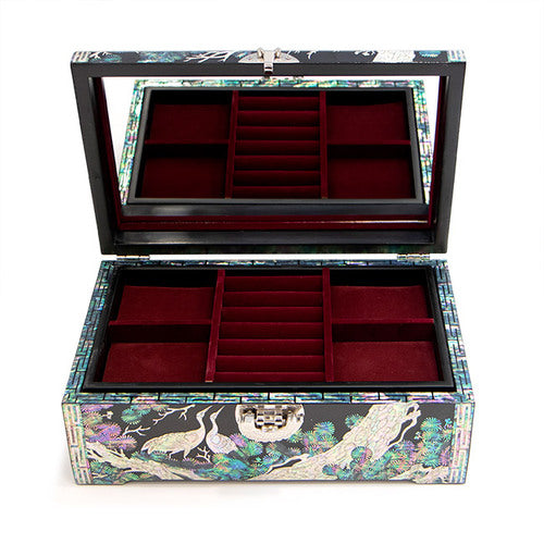 Najeon Mother-of-Pearl Jewelry Box - Crane & Pine, Black, 2 - Tier - view 8