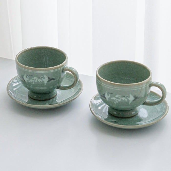 Celadon Cup - Cloud & Crane