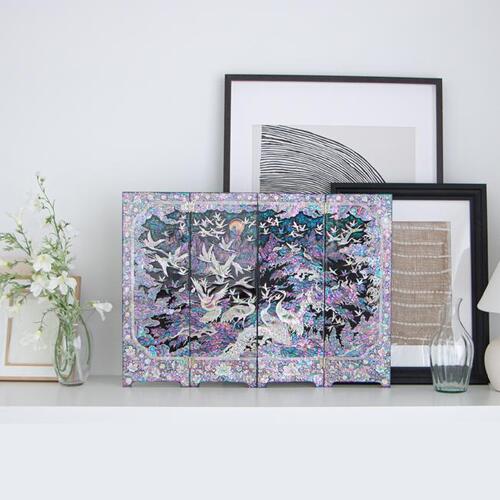 Najeon Mother-of-Pearl Folding Screen - Crane, White, 4 - Panel - view 6