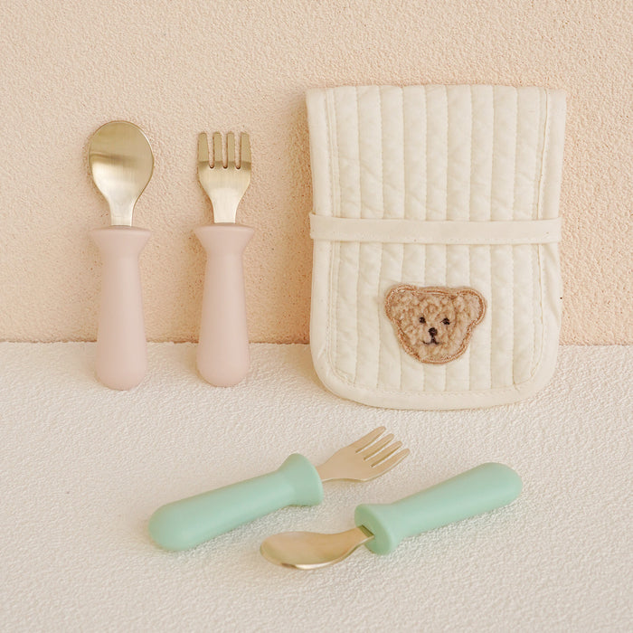 Bangjja Brass Mini Spoon & Fork Set (Pink Mint, 2pc)